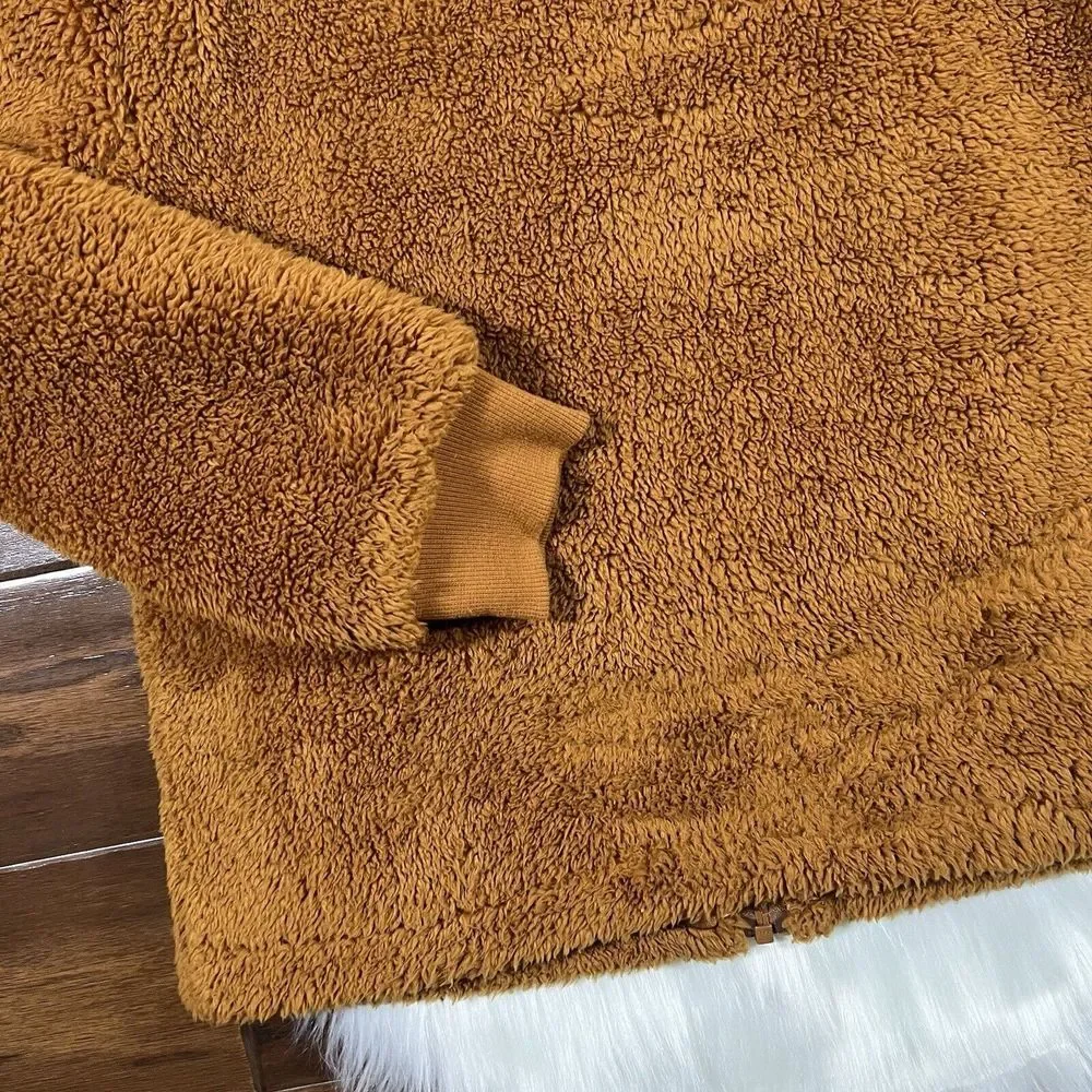 J. Crew Women's Size Small Brown‎ Full Zip Funnelneck Sherpa Jacket AB440